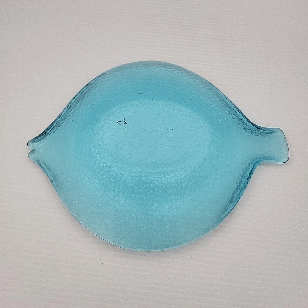 Fish‎ Shape Clear Glass Serving Dish Aqua Turquoise Blue Fish Plate 10.5
